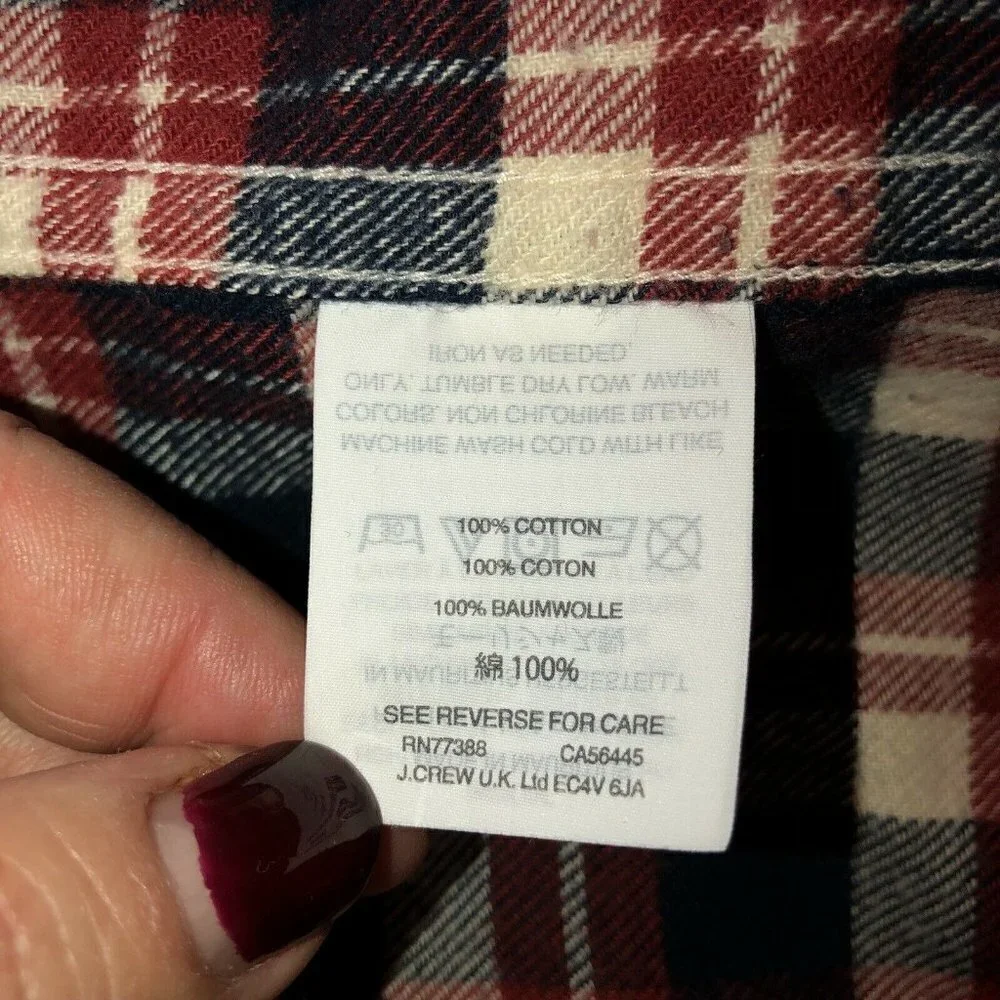 J.CREW Mercantile Mens Navy Blue Cream Plaid Flannel Long Sleeve Shirt